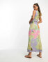 Фото #3 товара ASOS DESIGN crew neck mesh midi dress with lettuce hem detail in landscape print