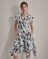 Women's Printed Tie-Waist Asymmetrical-Hem Linen Dress