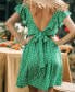Women's Green Ditsy V-Neck Flutter Sleeve Mini Beach Dress