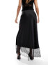 Фото #9 товара Y.A.S satin lace trim maxi skirt with side slit in black