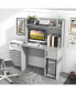 Home Office Desk with Raised Display Shelf and 2 Open Shelves-Gray