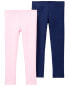 Фото #1 товара Baby 2-Pack Light Pink & Navy Leggings 6M