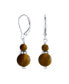 ფოტო #1 პროდუქტის Gemstone Natural Brown Tiger Eye Boho Bali Milgrain Edged Beaded Rondel Separator Double Ball Round Drop Dangle Earrings Sterling Silver Lever back