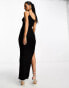 ASOS DESIGN asymmetric one shoulder cut out maxi dress in black