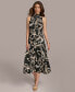 ფოტო #1 პროდუქტის Donna Karan Women's Floral-Print Mock-Neck Midi Dress