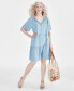 Фото #1 товара Women's Chambray Split-Neck Tiered Dress, Created for Macy's