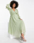 ASOS DESIGN maternity midi dress with embroidery and lace trim detail in sage Зеленый, 34 - фото #4