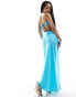 Фото #3 товара ASOS DESIGN Petite satin bandeau bias maxi dress with tie back in turquoise