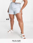 Фото #1 товара DTT Plus longline denim shorts with raw hem in light blue wash