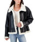 Juniors' Faux-Leather Long-Sleeve Moto Jacket