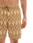 ASOS DESIGN swim shorts in mid length in orange geometric print