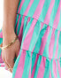 ASOS DESIGN tiered short co-ord in pink and green stripe