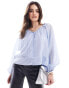 Vila sheer button through blouse in blue pin stripe