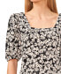 Фото #3 товара Women's Ditsy Floral Square Neck Puff Sleeve Knit Top