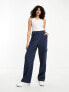 Object Tall textured denim cargo trouser in dark blue wash