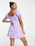 Фото #2 товара ASOS DESIGN Petite mini tea dress in purple leopard and daisy print