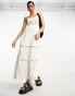 ASOS DESIGN cami tiered maxi dress with lace inserts and crochet waist in cream