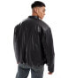 ASOS DESIGN faux leather oversized bomber jacket in black Черный, M - Chest 40 - фото #4