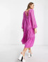 Фото #2 товара ASOS DESIGN 70s trapeze long sleeve maxi dress in fluffy texture in hot pink