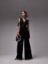 Topshop Tall deep v neck tie shoulder jumpsuit in black