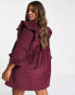 Фото #4 товара ASOS DESIGN Curve cord mini smock dress with ruffle shoulder in dark berry