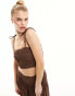 Esmee shirred beach crop top co-ord in brown 40 - фото #2