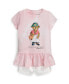 ფოტო #1 პროდუქტის Baby Girls Tie-Dye Polo Bear T-shirt and Chino Shorts Set