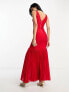 ASOS DESIGN premium plunge bandage pleat hem maxi dress in red