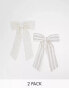 Stradivarius 2 pack linen hair bows in natural and stripe