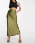 River Island satin bias midi skirt in khaki