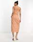 ASOS DESIGN high neck textured midi pencil dress in caramel