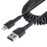 Фото #1 товара 50cm (20in) USB to Lightning Cable - MFi Certified - Coiled iPhone Charger Cable - Black - Durable TPE Jacket Aramid Fiber - Heavy Duty Coil Lightning Cable - 0.5 m - Lightning - USB A - Male - Male - Black