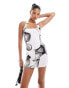 Фото #1 товара ASOS DESIGN scuba bodycon mini dress with halter strap in mono flower print