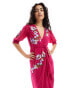 Фото #1 товара Hope & Ivy wrap maxi dress in cherry red with multi embroidery