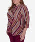 Фото #5 товара Plus Size Wine Country Women's Spliced Stripe Cowl Neck Top With Necklace