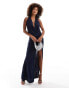 Фото #1 товара ASOS DESIGN wrap front halter maxi dress with extreme split in navy blue