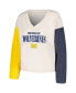 ფოტო #4 პროდუქტის Women's Cream Distressed Michigan Wolverines Colorblock Tri-Blend Long Sleeve V-Neck T-shirt and Shorts Sleep Set