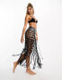 Фото #1 товара Miss Selfridge beach macrame flower bead detail maxi skirt in black