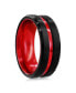 ფოტო #3 პროდუქტის Black & Red Stripe Tungsten Ring - Matte & Polished