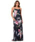 Petite Floral-Print Drape-Neck Gown