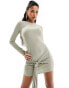 Fashionkilla super-soft wide neck drape knot detail mini dress in sage