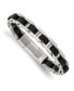 ფოტო #1 პროდუქტის Stainless Steel Brushed with Black Leather Bracelet