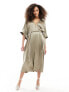 & Other Stories relaxed belted satin midi dress with front split in light mole