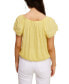 Solid Peasant Top with Lace Trim Sleeve