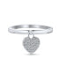 Simple Delicate .925 Sterling Silver Pave Dangle Heart Charm Ring For Teen For Girlfriend 1MM Thin Band