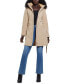 Фото #8 товара Women's Faux-Fur-Trim Hooded Belted Raincoat