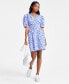 Фото #1 товара Women's Printed Cotton Zip-Front Puff-Sleeve Dress, Created for Macy's