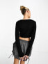 JJXX Feline ribbed crop top in black