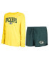ფოტო #1 პროდუქტის Women's Green, Gold Green Bay Packers Raglan Long Sleeve T-shirt and Shorts Lounge Set