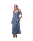 Women's Bow Shoulder Button Front Chambray Maxi Dress